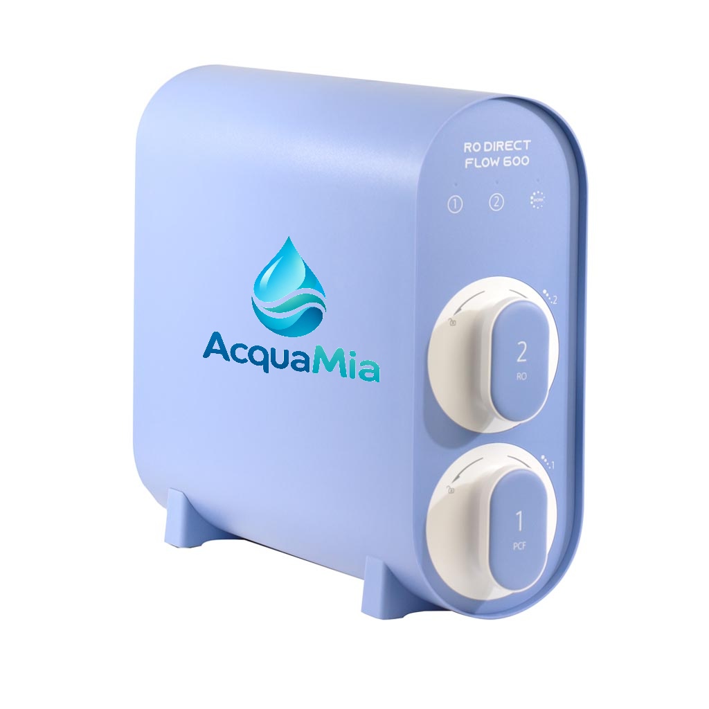 Dispositivo AcquaMia AlkaMineral 600, compatto, di colore viola, con due cartucce frontali